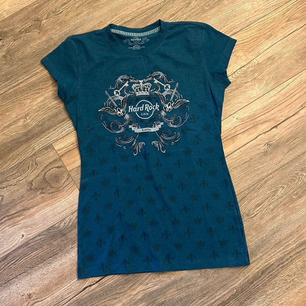 Hard Rock Cafe Couture London Embellished Teal Graphic Tee